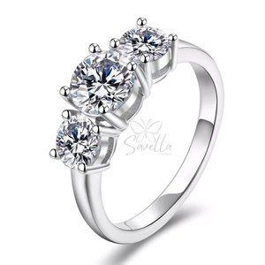 2ct Trilogy Ring 3 Stone Moissanite Band Solid Sterling Silver